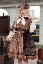 Brown [Morning Tune] Sleeveless High Waisted Print Ruffle Asymmetric Sweet Lolita Strap Dress