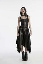 Black Irregular Zippered Women's Punk Cool Faux Leather Skirt