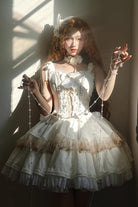 White Double-Layered Ruffle Lace Gothic Ballet Lolita Jsk Dress