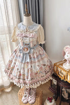 Multi-Color Sleeveless [Cat Dessert] Print Ruffle Bowknot Lace Sweet Japanese Lolita Strap Dress