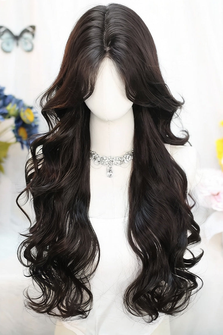 Ins Style Sweet Lolita Curtain Bangs Long Curly Wig 2 Colors