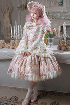 Pink [Antique Teddy Bear] Sleeveless Printed Bow Lace Sweet Elegant Lolita Jsk Dress