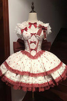 Wine Red [First Love Rose] Multi-Layered Print Ruffle Bowknot Lace Sweet Lolita Jsk Dress Set