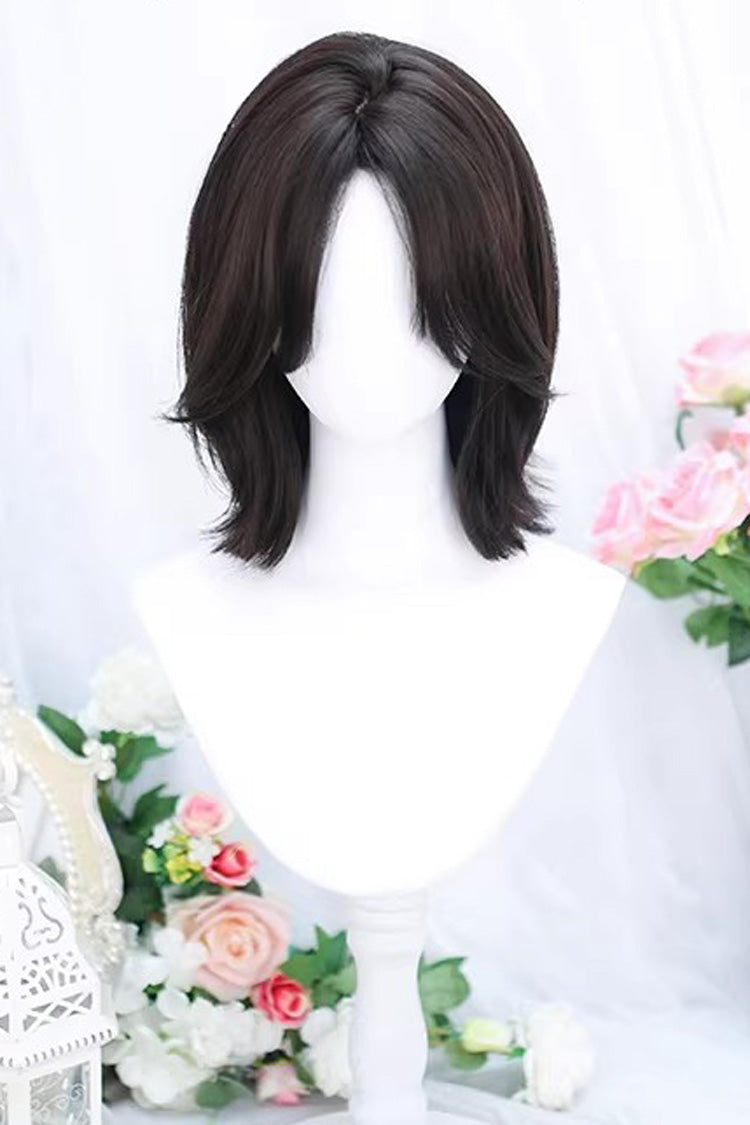 Black Tea Brown Shoulder Length Sweet Lolita Wig with Curtain Bangs