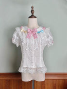 Macaron - Sweet Lolita Short Sleeve Shirt, Lace & Bow Details