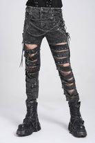 Black Ripped Rivet Men's Punk Pants with Chain