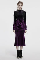 Black/Purple Drawstring Long Sleeves Gradient Women's Gothic Dress