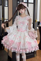 Pink/White [Scarlet Heart Cocoa] Sleeveless Triple-Layered Ruffle Embroidery Bowknot Lace Sweet Lolita Jsk Dress