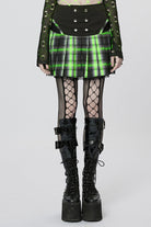 Black/Green Double Breasted Print Ruffle Lace Women's Steampunk Pleated Skirt