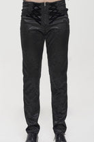 Black Gothic Glossy Pattern Drawstring Lace Decoration Men's Pants