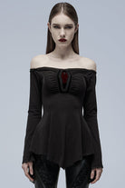 Black Vampire Elements Off Shoulder Long Sleeves Women's Gothic Blouse