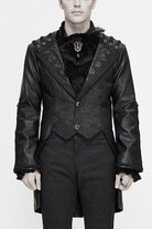 Black V Collar Wide Sleeves Swallowtail Fitted Leather Mens Gothic Coat
