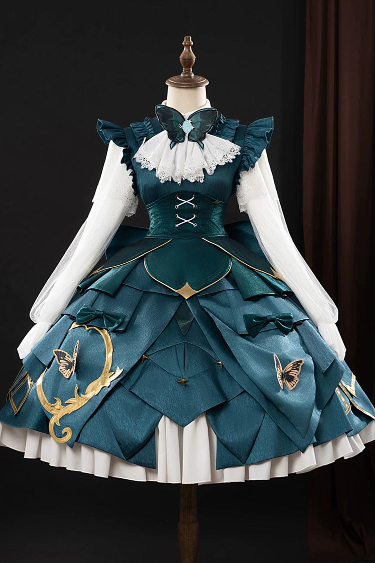 Dark Green [Identity V] Gardener Specimen Gallery Series Lapel Collar Long Sleeves Multi-Layered Ruffled Bow Spliced Cosplay Classic Lolita Dress