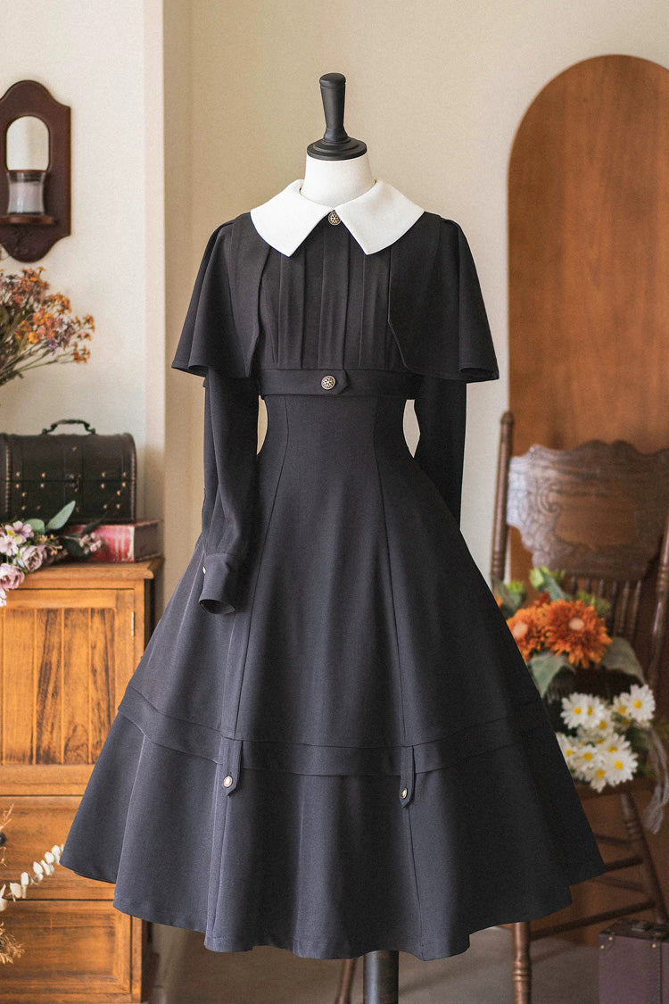 Black [Forest Antique Trunk] Lapel Collar Long Sleeves Classic Vintage Elegant Lolita Dress