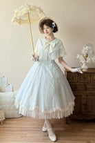 Light Blue [Wind Chime] Ruffled Embroidered Bow Lace Lace-Up Sweet Lolita Dress