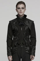 Black Stand Collar Long Sleeves Jacquard Stitching Swallow-tailed Men's Gothic Coat