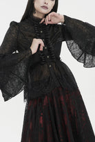 Black Lace Round Collar Flared Sleeved Women's Gothic Shirt