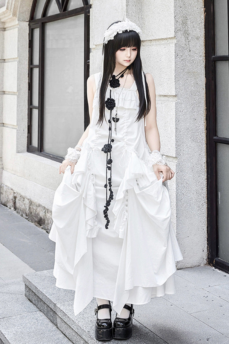 White [Dream] Sleeveless Ruffle Gothic Lolita Strap Dress