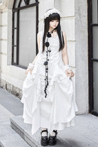 White [Dream] Sleeveless Ruffle Gothic Lolita Strap Dress