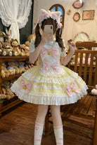 Yellow [Meowling Sweet Maid] Sleeveless Multi-Layered Ruffle Bowknot Lace Sweet Princess Lolita Jsk Dress