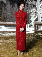 Winter red Qipao dress, elegant cheongsam Chinese New Year outfit for women