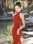 Cheongsam dress red with modern design red qipao dress elegance