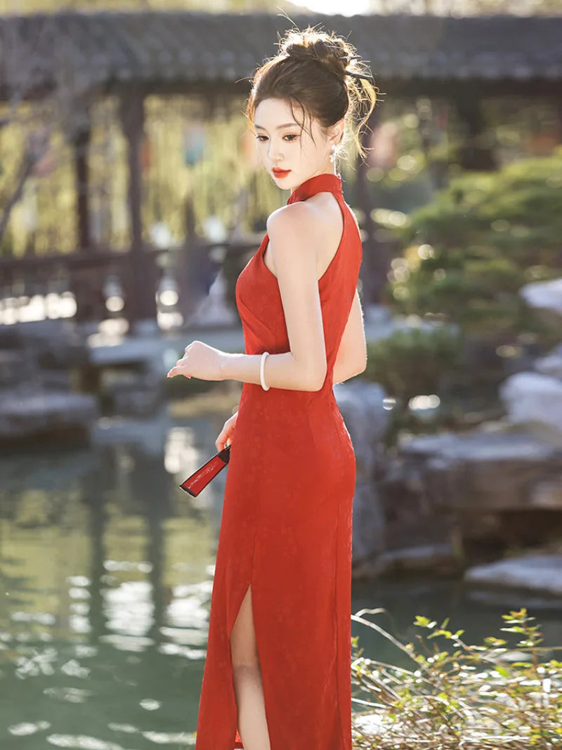 Cheongsam dress red with modern design red qipao dress elegance