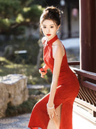 Cheongsam dress red with modern design red qipao dress elegance