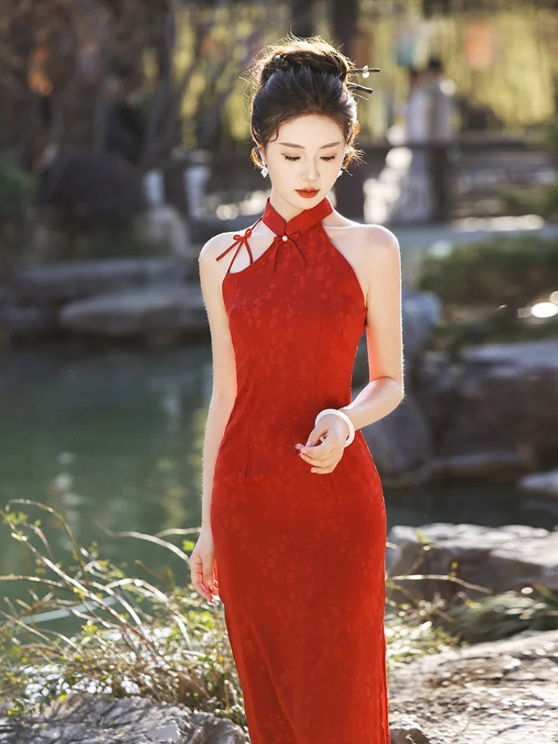 Cheongsam dress red with modern design red qipao dress elegance