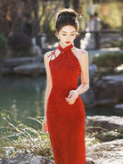Cheongsam dress red with modern design red qipao dress elegance