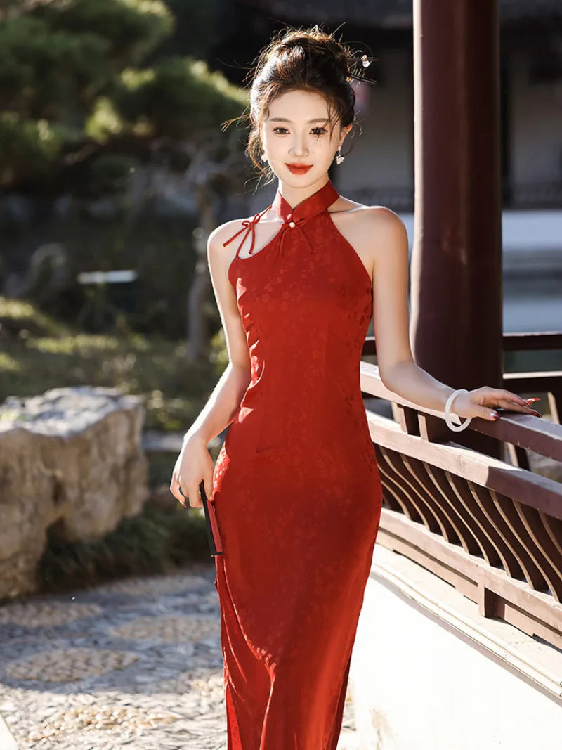 Cheongsam dress red with modern design red qipao dress elegance