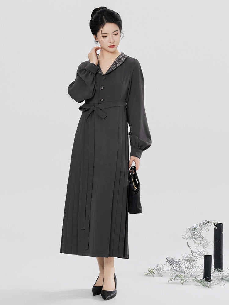 Chinese Aesthetic Midi Dress with Belt