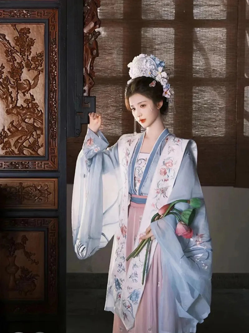 Chinese clothing female Hanfu Tang style embroidered wide sleeve ruqun elegant fairy look