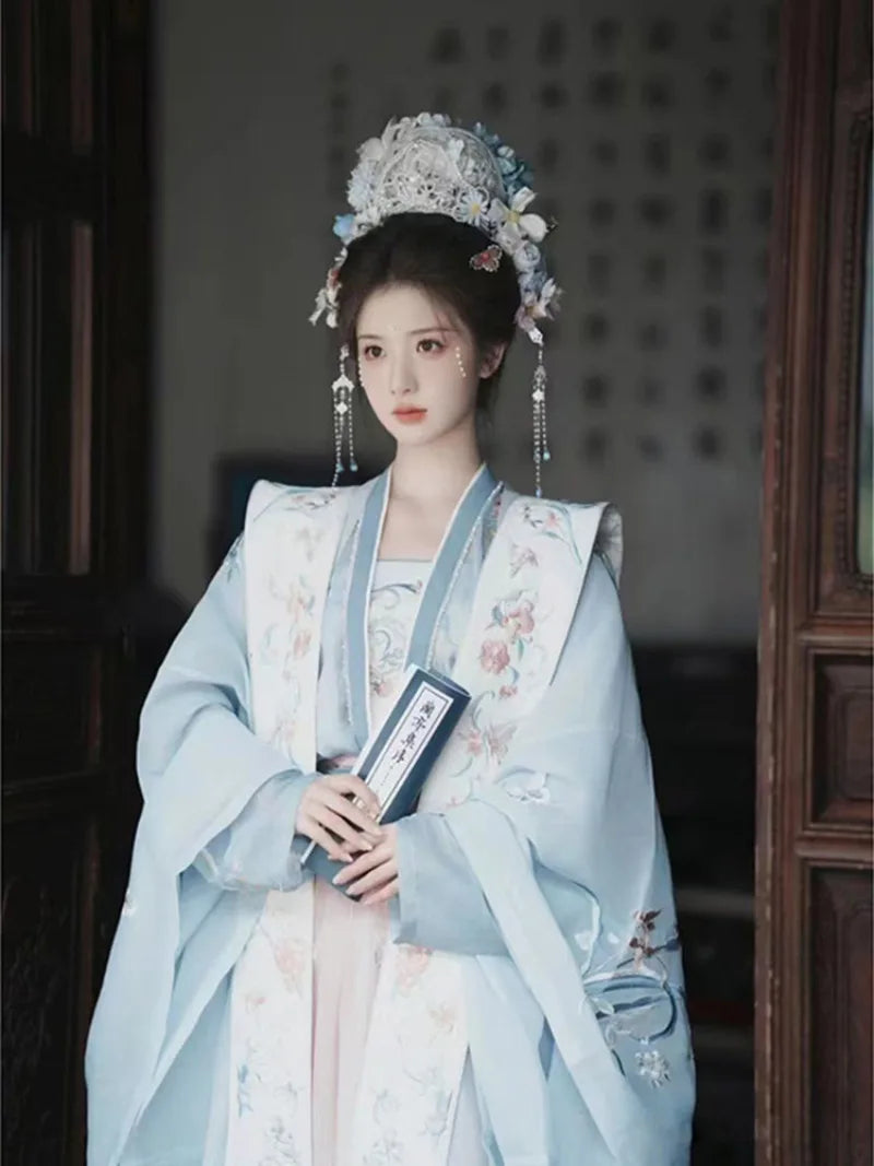 Chinese clothing female Hanfu Tang style embroidered wide sleeve ruqun elegant fairy look