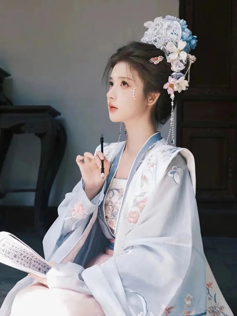 Chinese clothing female Hanfu Tang style embroidered wide sleeve ruqun elegant fairy look