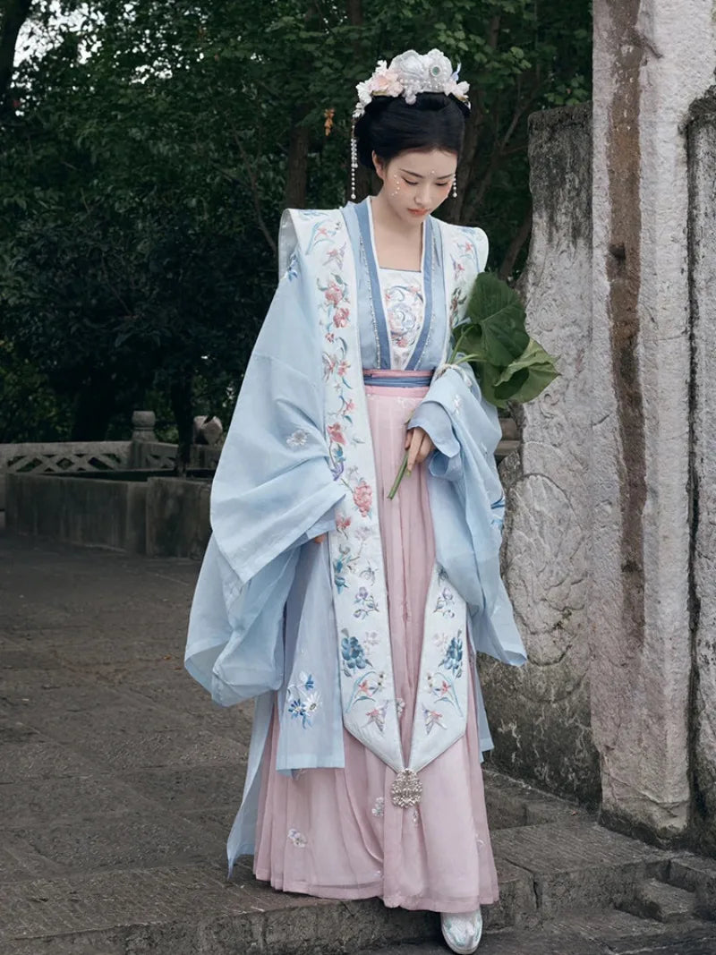 Chinese clothing female Hanfu Tang style embroidered wide sleeve ruqun elegant fairy look