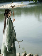 Wei Jin Chinese dress green with flowing silhouette and elegant cross-collar design