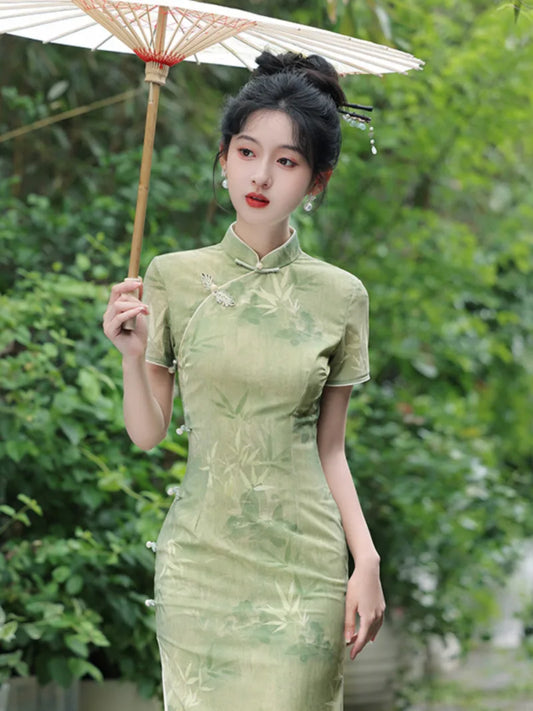Chinese Dress Qipao | Beautiful Green Elegant Long Cheongsam
