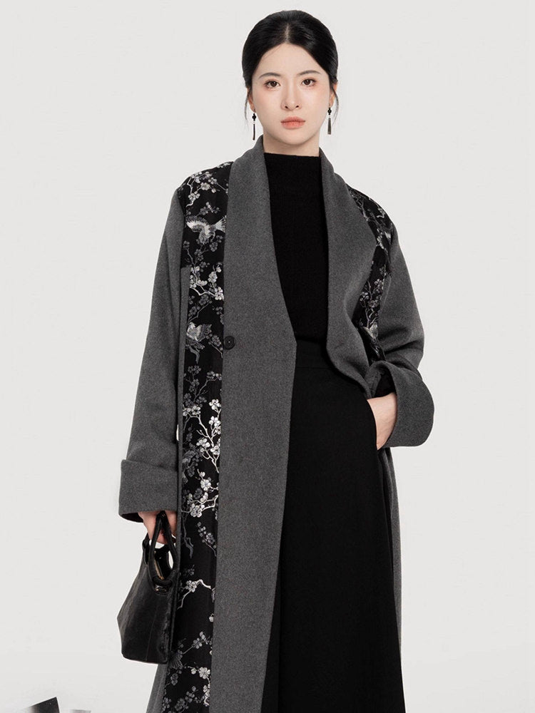 Chinese Embroidered Wool-Blend Coat for Women – Magpie & Plum Blossom
