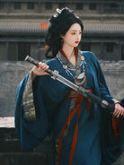 Chinese hanfu Warring States costume in red black and white with straight-cut robe
