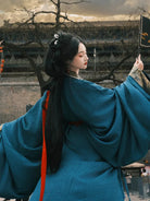 Chinese hanfu Warring States costume in red black and white with straight-cut robe