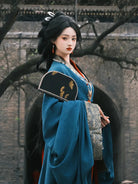 Chinese hanfu Warring States costume in red black and white with straight-cut robe