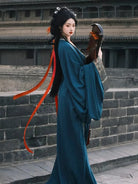 Chinese hanfu Warring States costume in red black and white with straight-cut robe