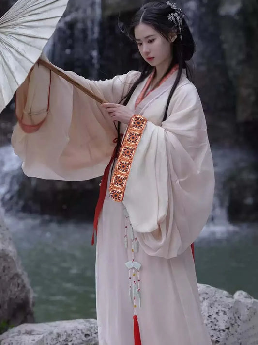 White Chinese Hanfu | Warring States Robe Straight Hem Outfit