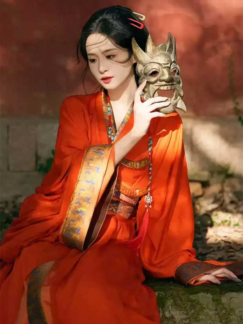 Chinese Hanfu Dress | Red Warring States Robe Hanfu Clothes