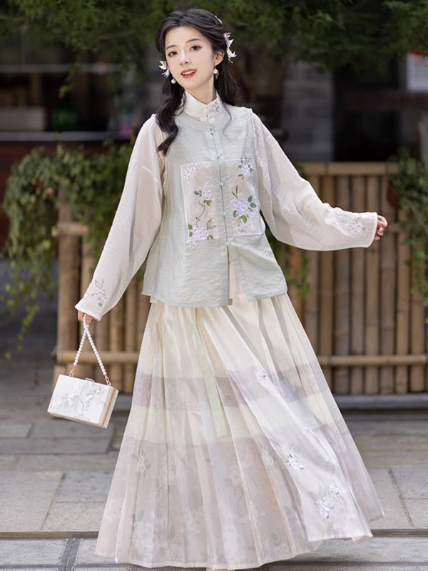Ming Dynasty Dress Cotton Short Shirt with Horse Face Skirt