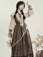 Chinese hanfu modern long-sleeve dress set in elegant new Chinese style