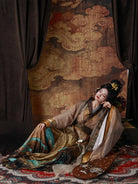 Autumn winter Chinese history clothing with wide sleeves and graceful yellow cross-collar zhiju set
