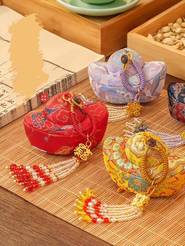 Chinese Ingot Sachet Embroidered Prosperity Hanging Charm