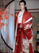 Chinese male hanfu outfit with cross-collar top and flowing wide sleeves for spring, summer and autumn